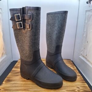 Chooka SIGNATURE BOOTS US 6 WOMEN BLACK & PLAID‎ Waterproof RUBBER